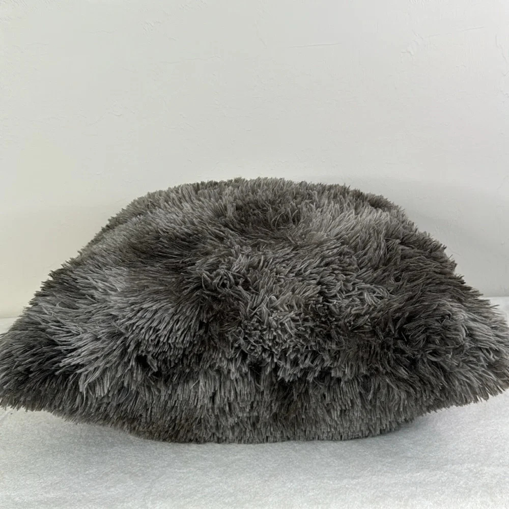 NICOLE MILLER SHAGGY FAUX FUR GRAY LARGE ACCENT THROW PILLOW - Picture 5 of 10